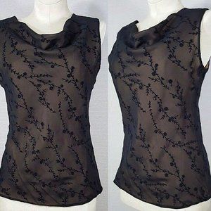 Vintage J. Peterman Silk Embellished Floral Cowl Neck Top XS